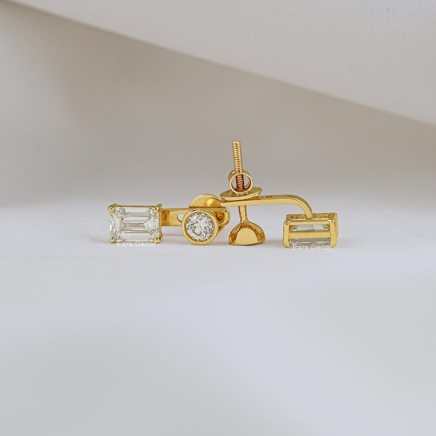 Emerald Cut Diamond Ear Jacket Drop Earring