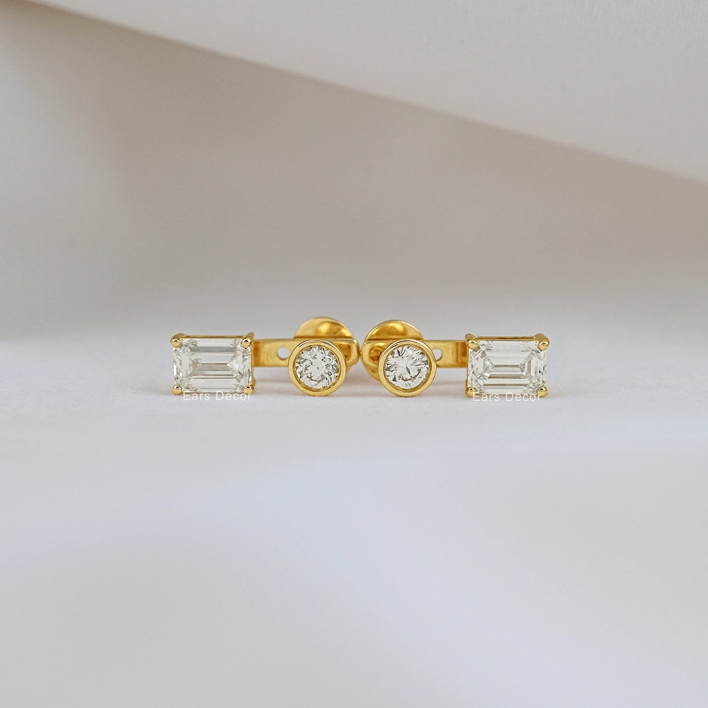 Emerald Cut Diamond Ear Jacket Drop Earring