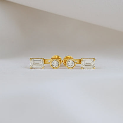 Emerald Cut Diamond Ear Jacket Drop Earring