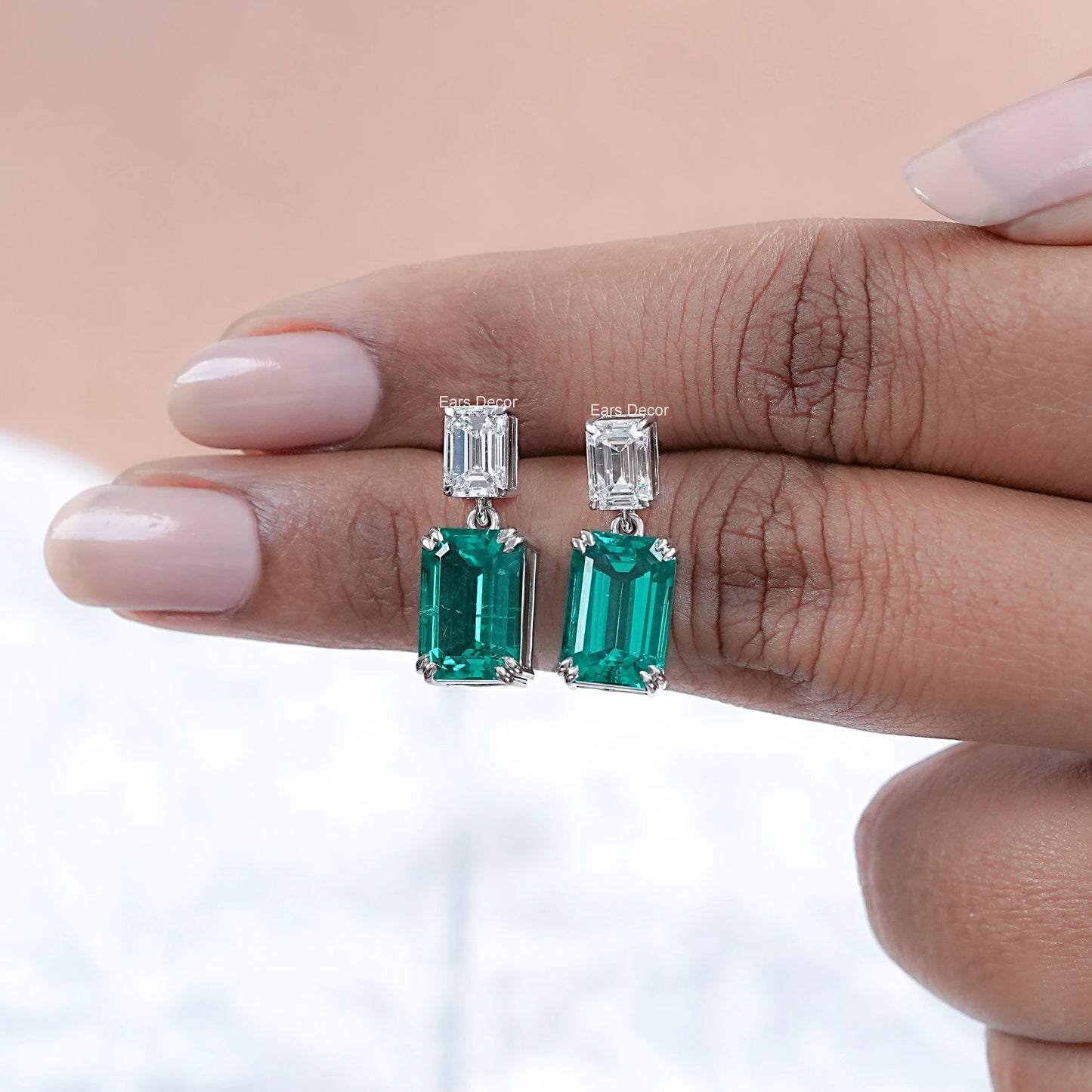 Emerald Cut Green Gemstone Dangle Earrings