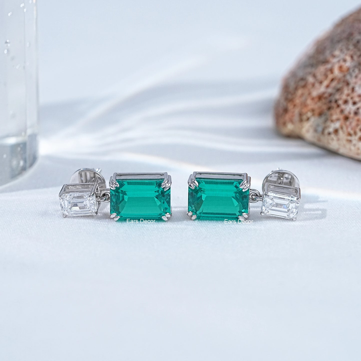 Emerald Cut Green Gemstone Dangle Earrings