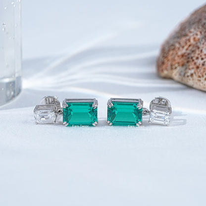 Emerald Cut Green Gemstone Dangle Earrings