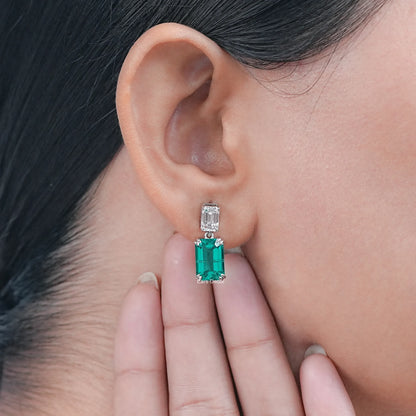Emerald Cut Green Gemstone Dangle Earrings