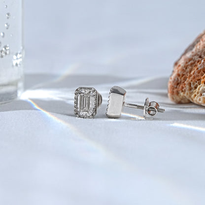 Emerald Cut Eco Friendly Diamond Milgrain Set Solitaire Studs