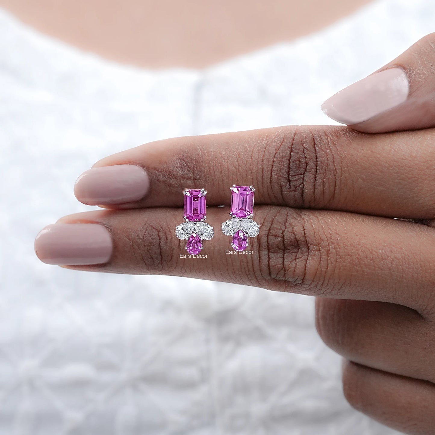 Pink Emerald & Pear Gemstone Drop Earrings