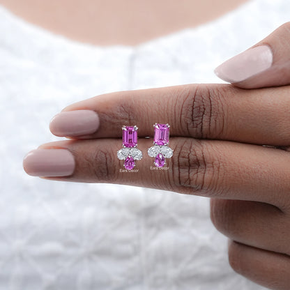 Pink Emerald & Pear Gemstone Drop Earrings