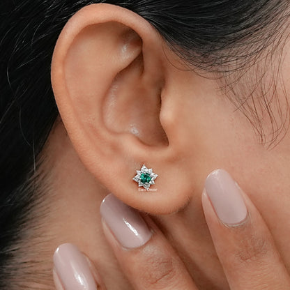 Emerald Round Gemstone Cluster Stud Earrings