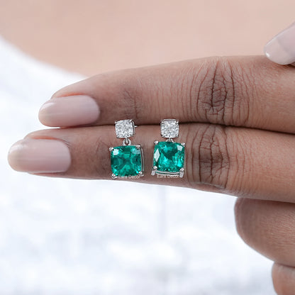 Emerald Gemstone & Lab Diamond Drop Earrings