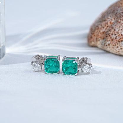 Emerald Gemstone & Lab Diamond Drop Earrings