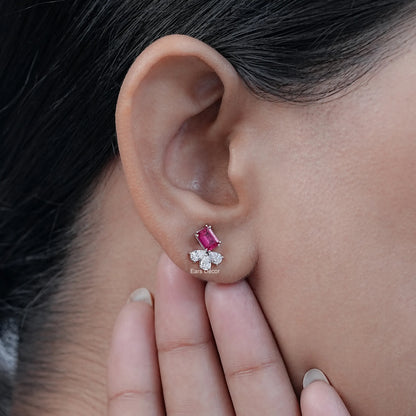 Ruby Emerald And Pear Lab Diamond Stud Earrings