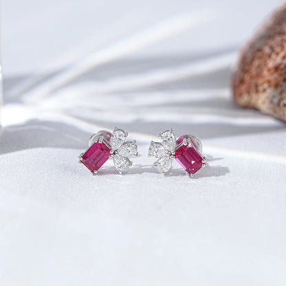 Ruby Emerald And Pear Lab Diamond Stud Earrings