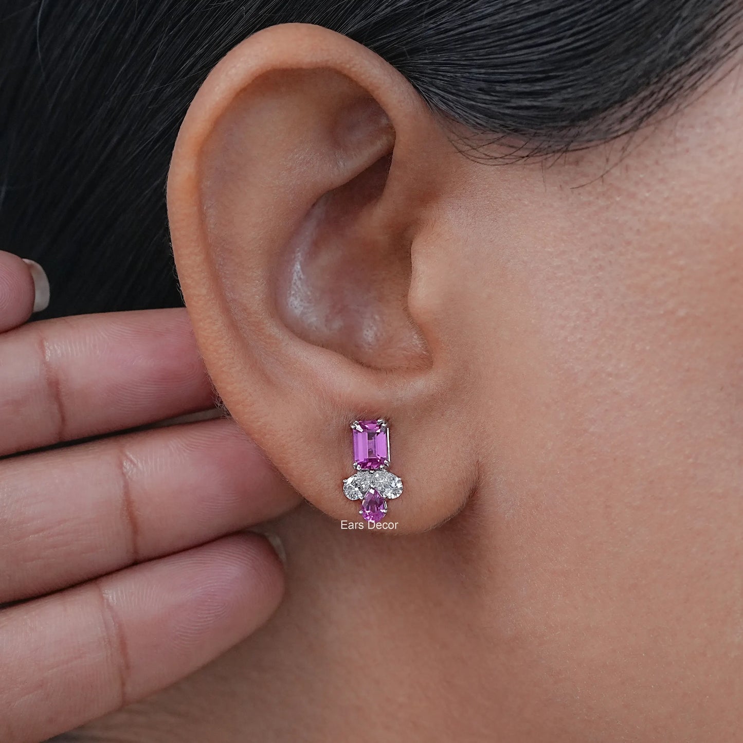 Pink Emerald & Pear Gemstone Drop Earrings