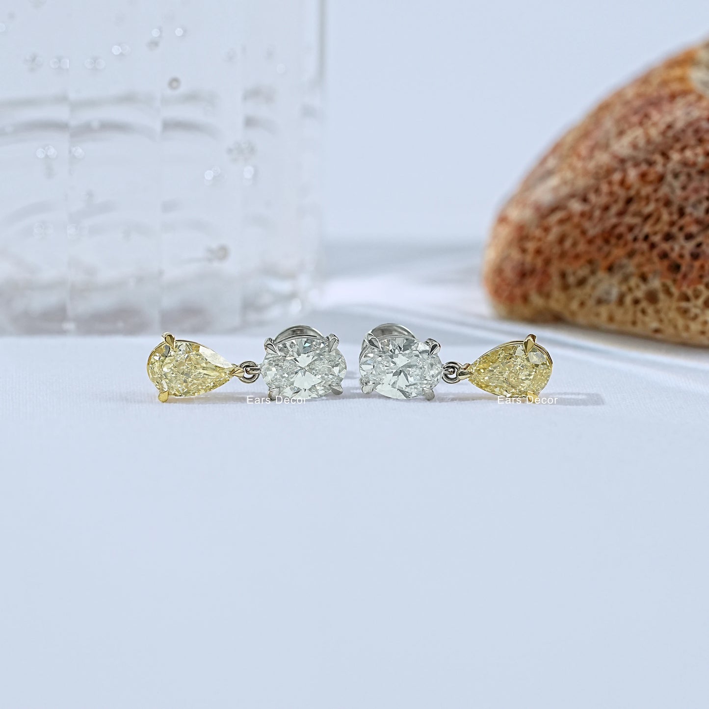 Fancy Yellow Pear And Oval Diamond Dangle Earrings