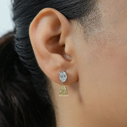 Fancy Yellow Pear And Oval Diamond Dangle Earrings