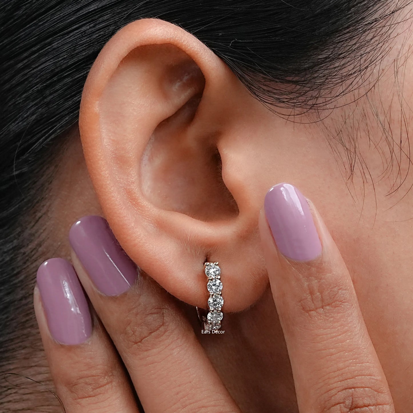 Natural Round Five Stone Hoop Earrings