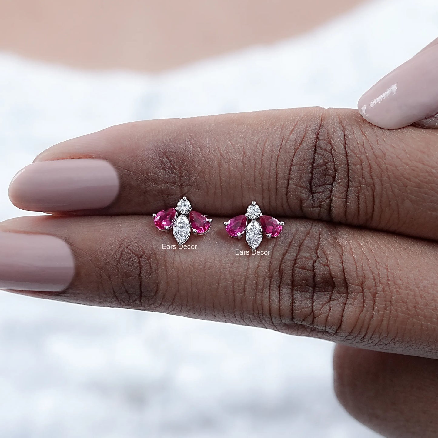 Ruby Pear And Marquise Lab Diamond stud Earrings