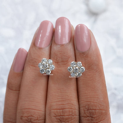 Round Lab Diamond Floral Shape Stud Earrings