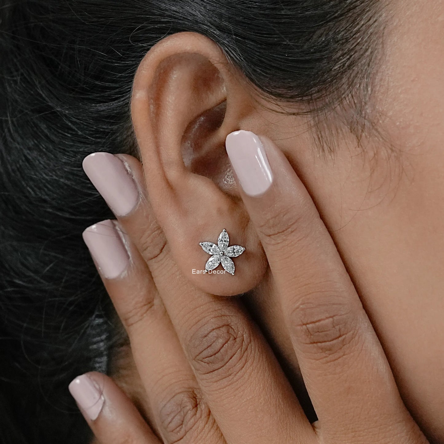 Marquise Cut Lab Diamond Cluster Stud Earring.