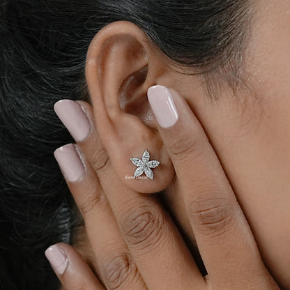 Marquise Cut Lab Diamond Cluster Stud Earring.