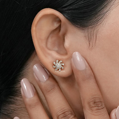 Floral Round Lab Diamond Stud Earring