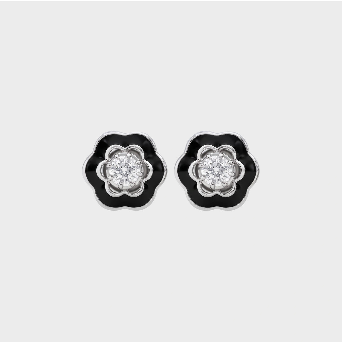 Black Enamel Round Cut Lab Grown Diamond Solitaire Studs