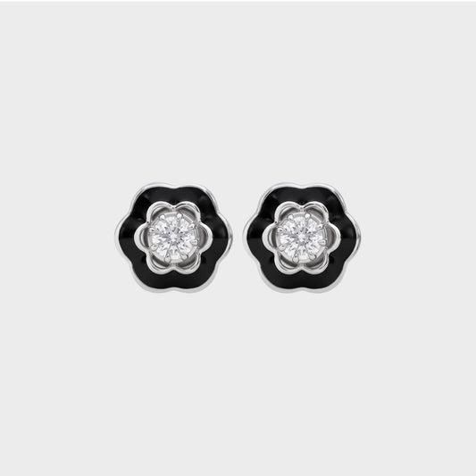 Black Enamel Round Cut Lab Grown Diamond Solitaire Studs