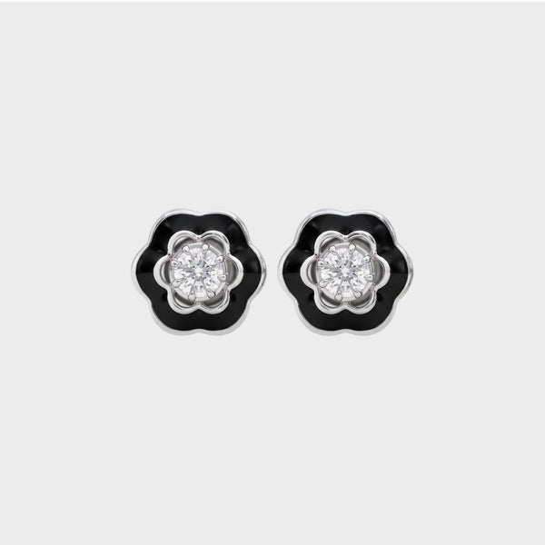 Black Enamel Round Cut Lab Grown Diamond Solitaire Studs