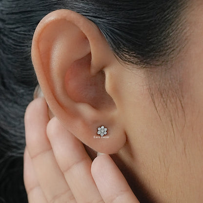 Round Lab Diamond Flower Stud Earrings