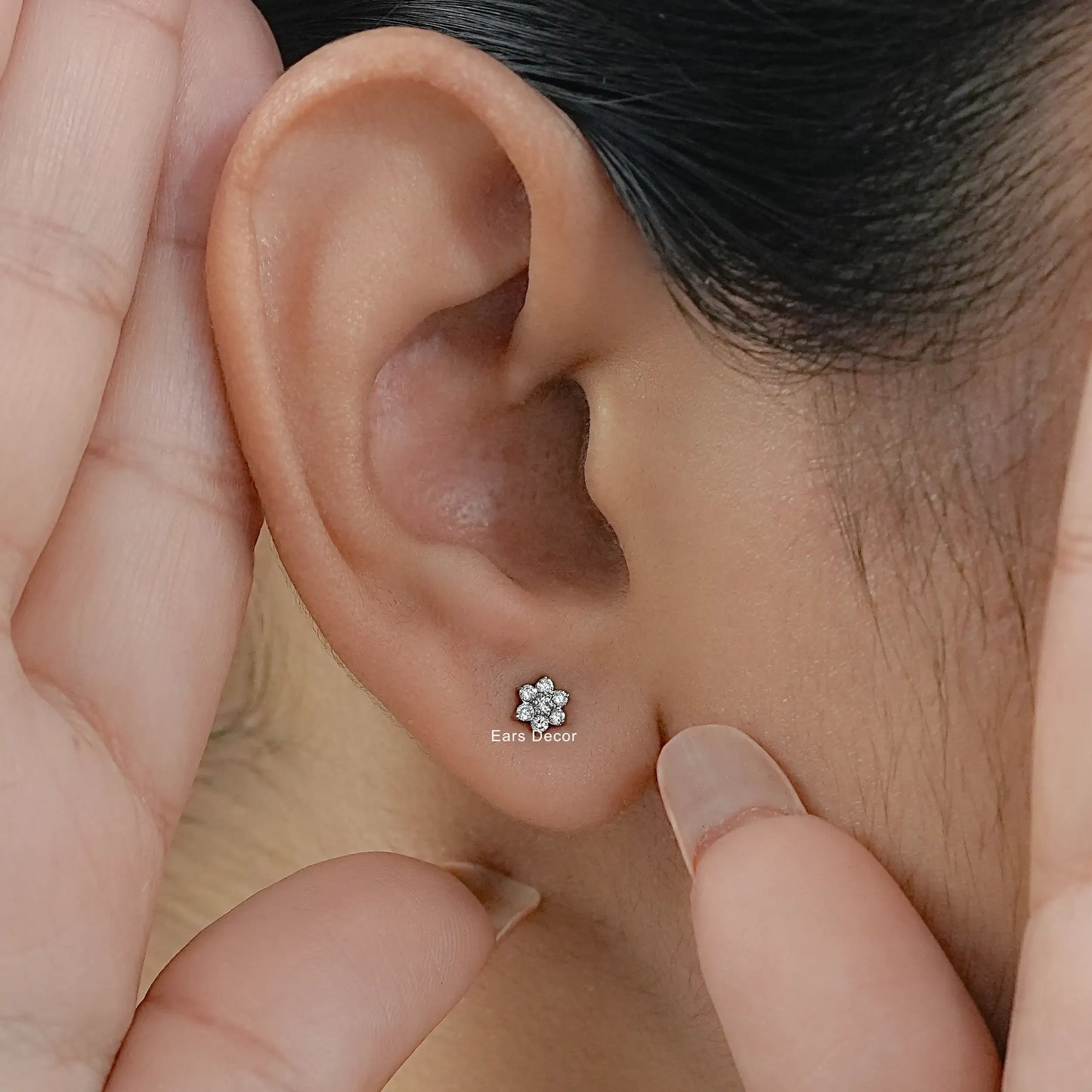 Round Lab Diamond Flower Stud Earrings