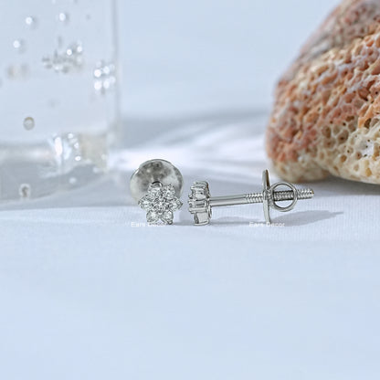 Round Lab Diamond Flower Stud Earrings