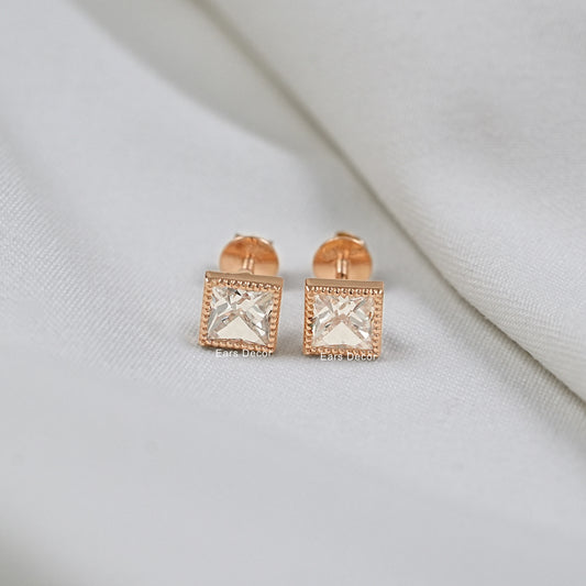 French Cut Diamond Stud Earrings