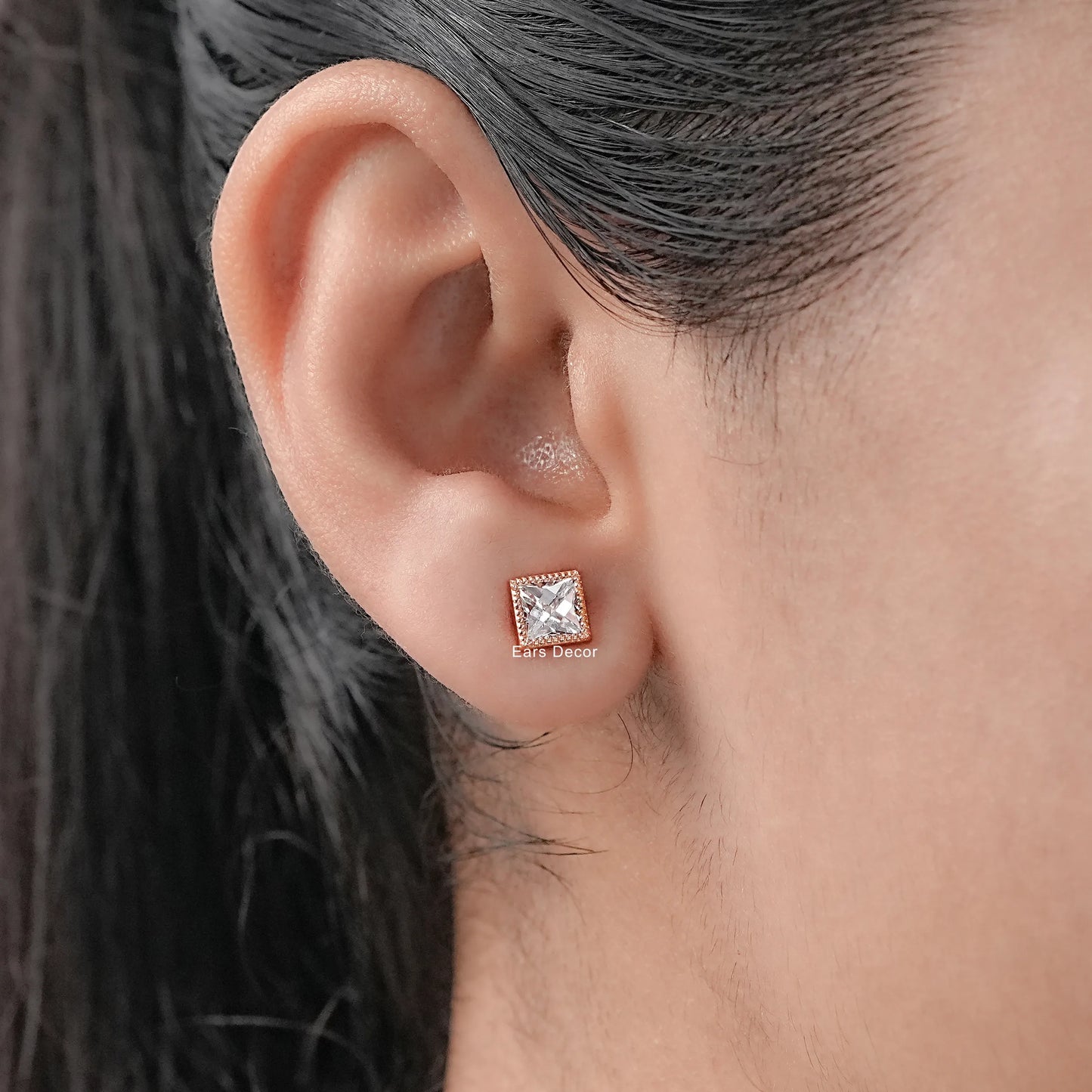 French Cut Diamond Stud Earrings