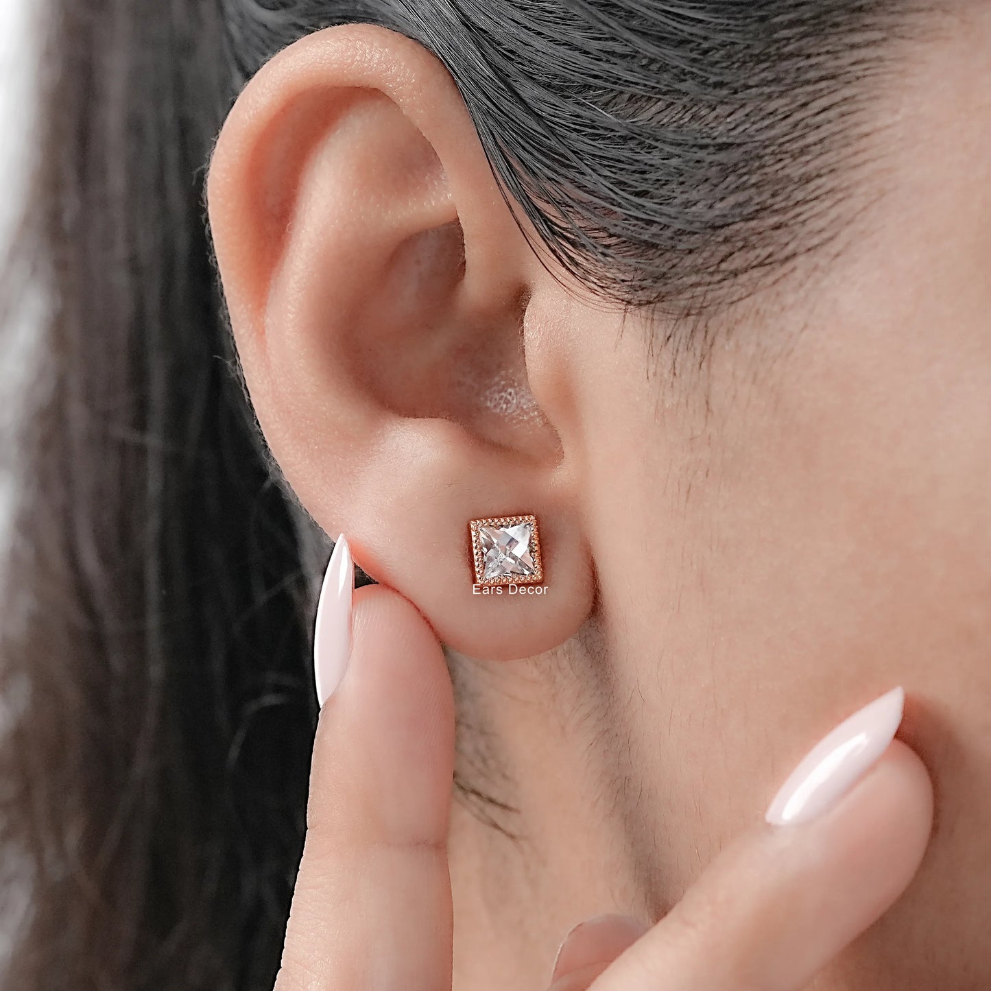 French Cut Diamond Stud Earrings