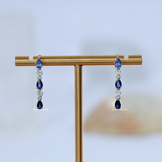 Natural Blue Gemstone And Diamond Drop Earrings