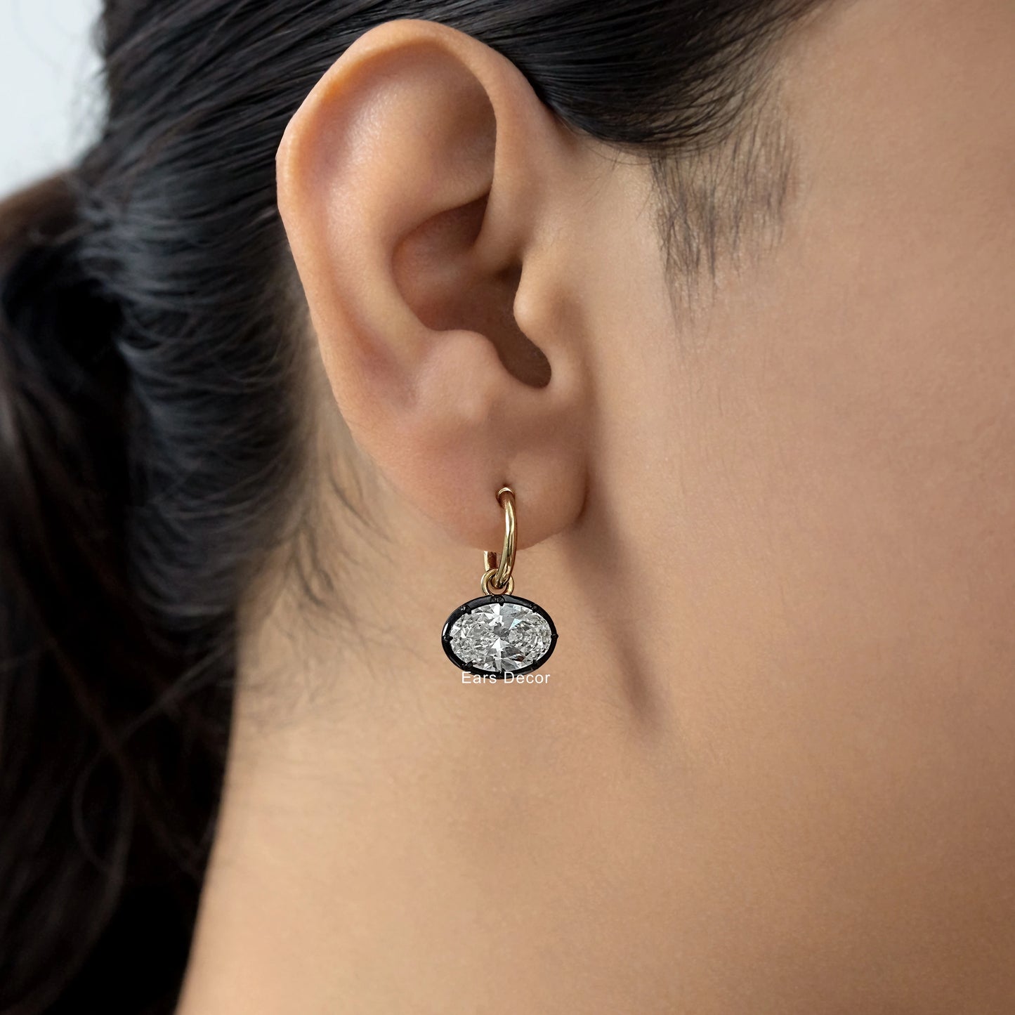 East West Oval Cut Diamond Gypset Hoop Earring