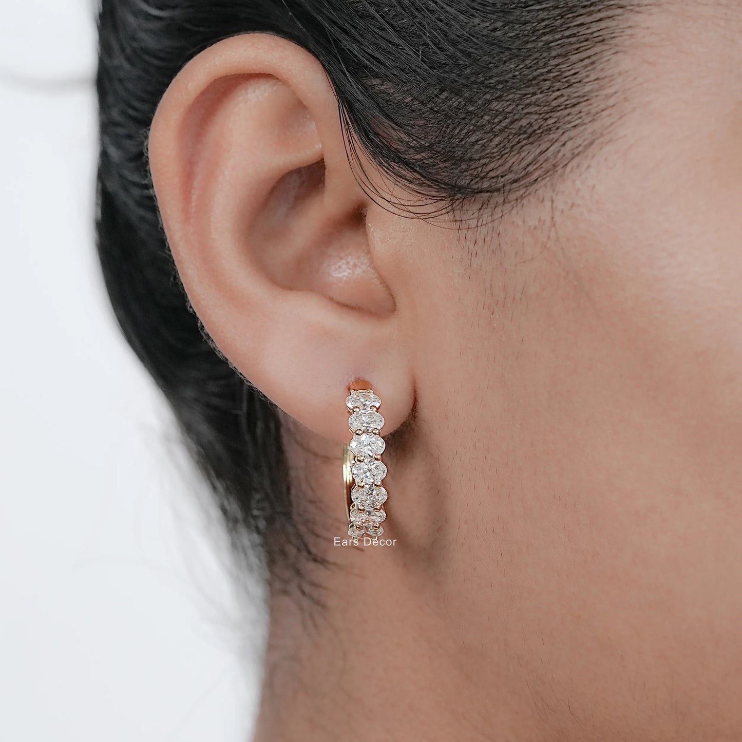 Oval Lab Diamond Huggie Hoop Earrings