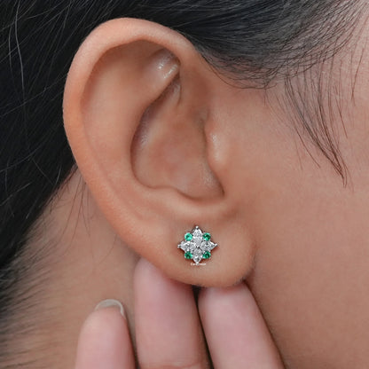Green Round And Marquise Cut Diamond Floral Stud
