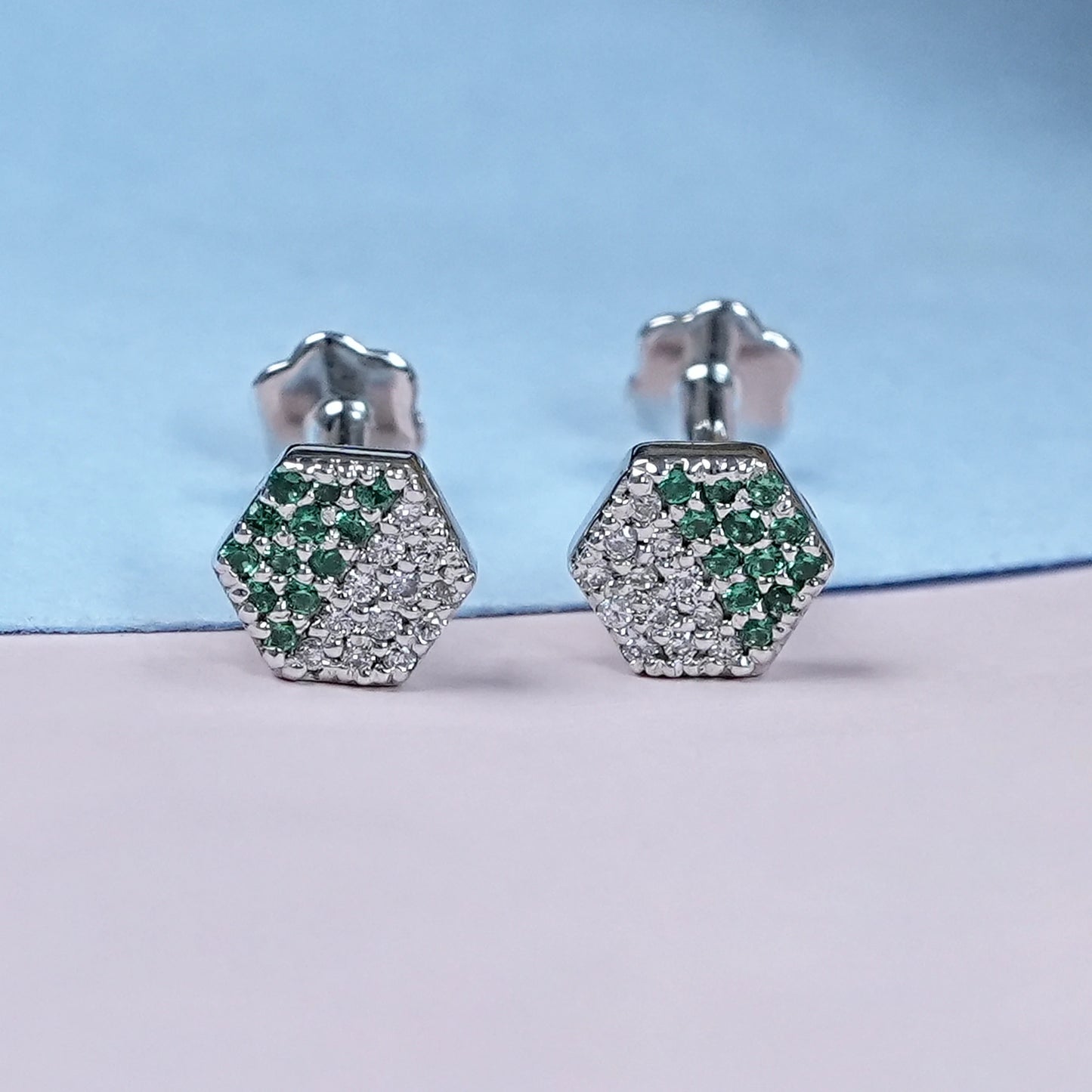 Round Cut Green Gemstone Hexagon Shape Kids Earrings