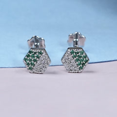 Round Cut Green Gemstone Hexagon Shape Kids Earrings
