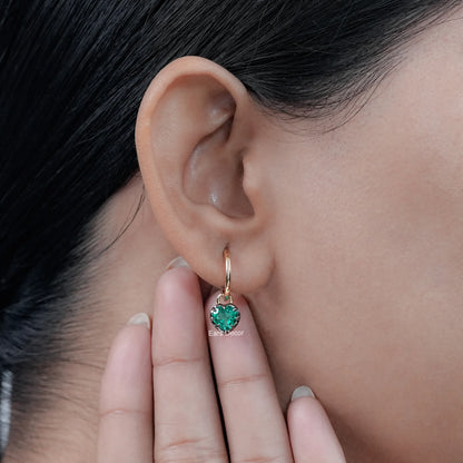 Heart Shaped Green Gemstone Hoop Earrings