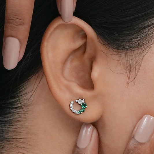 Green Gemstone Spiral Stud Earrings