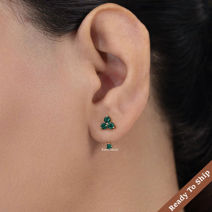Green Gemstone Ear Jacket Earring