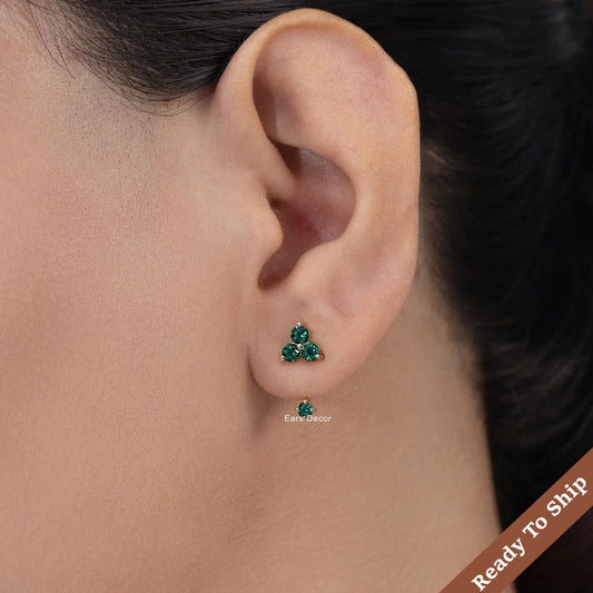 Green Gemstone Ear Jacket Earring