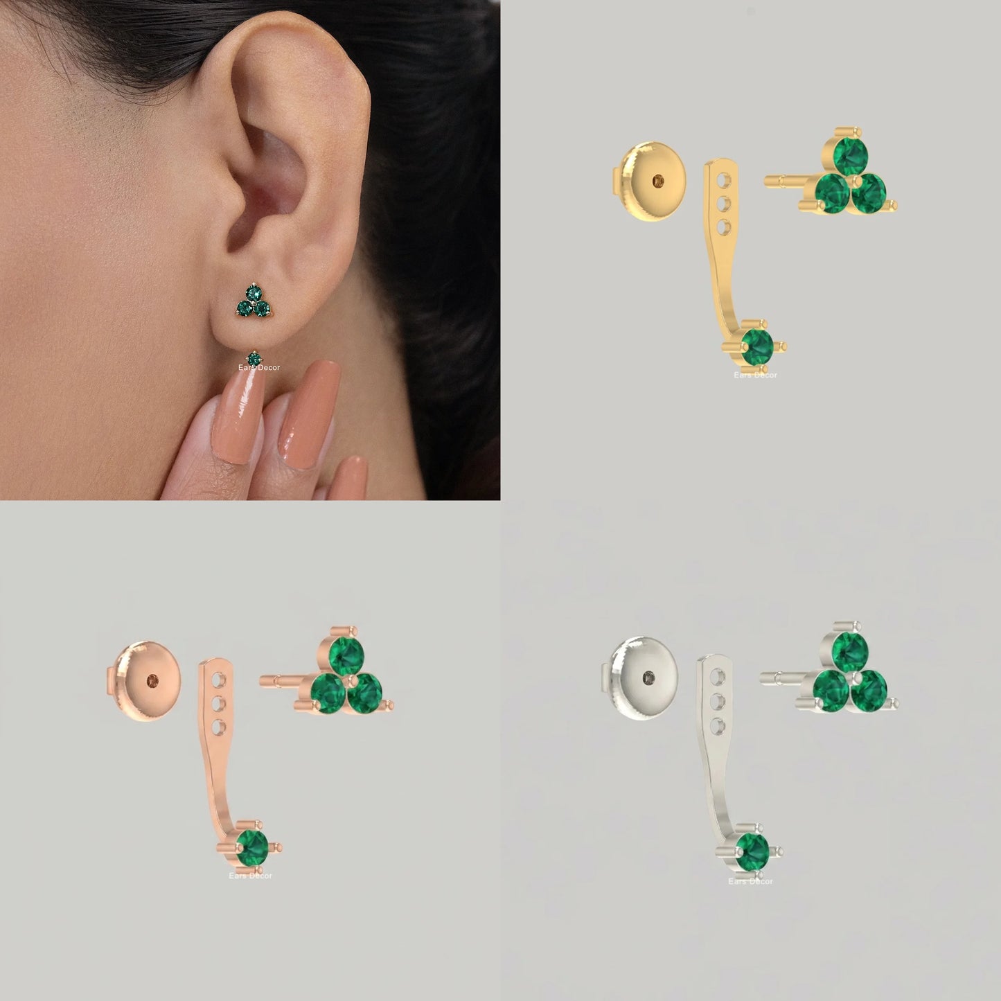 Green Gemstone Ear Jacket Earring