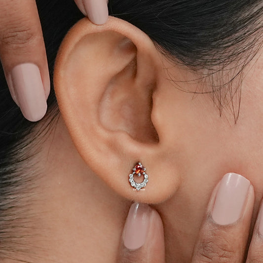 Round Ruby Gemstone And Diamond Drop Earrings