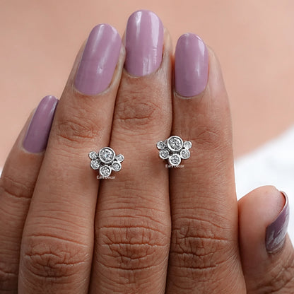 Bezel Set Round Cut Lab Diamond Half Halo Stud Earrings