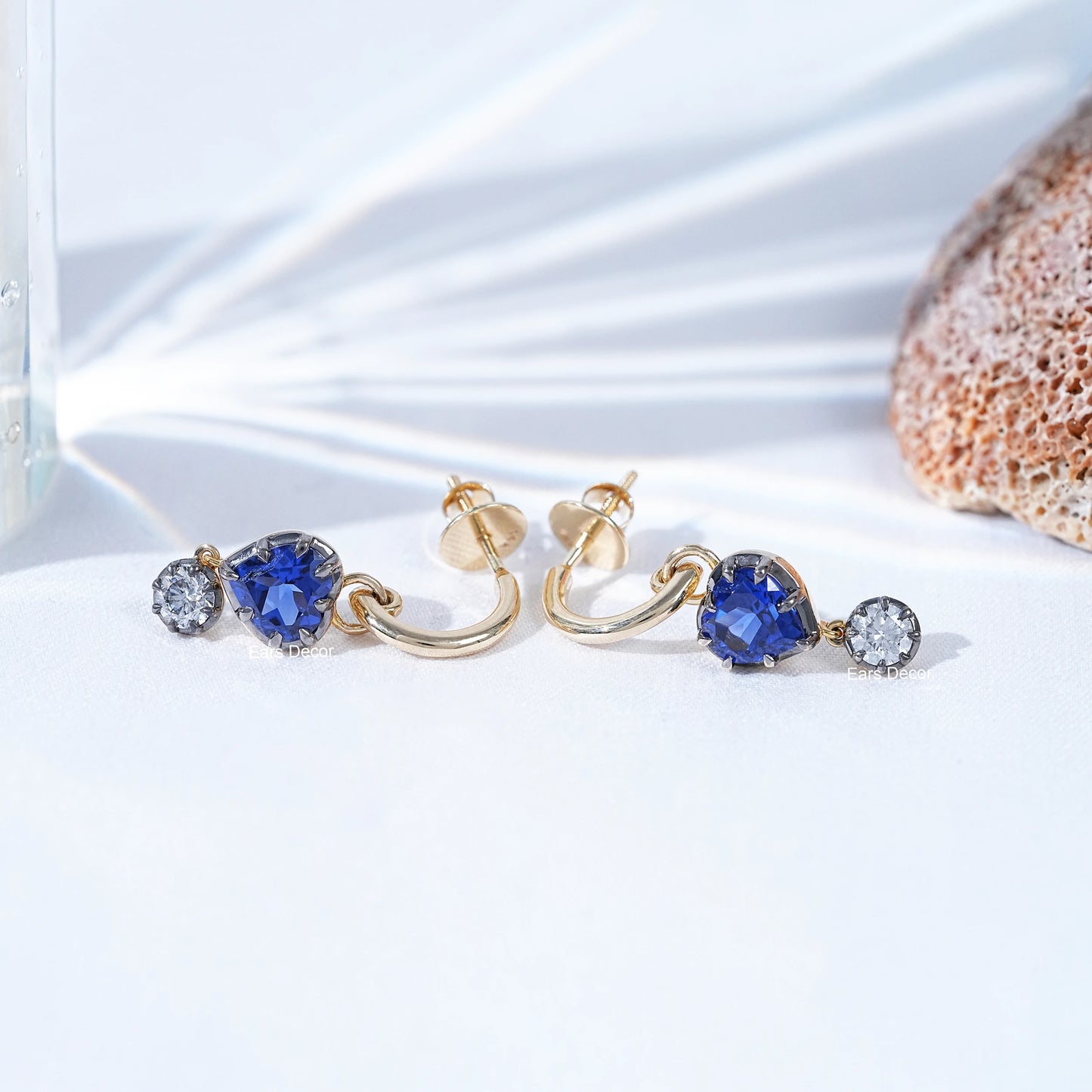Heart Shaped Sapphire Gemstone Dangle Hoop Earrings