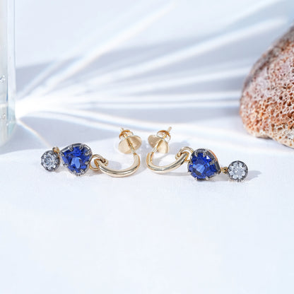 Heart Shaped Sapphire Gemstone Dangle Hoop Earrings