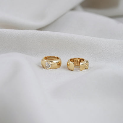 Heart Cut Lab Diamond Solitaire Huggie Hoop Earrings