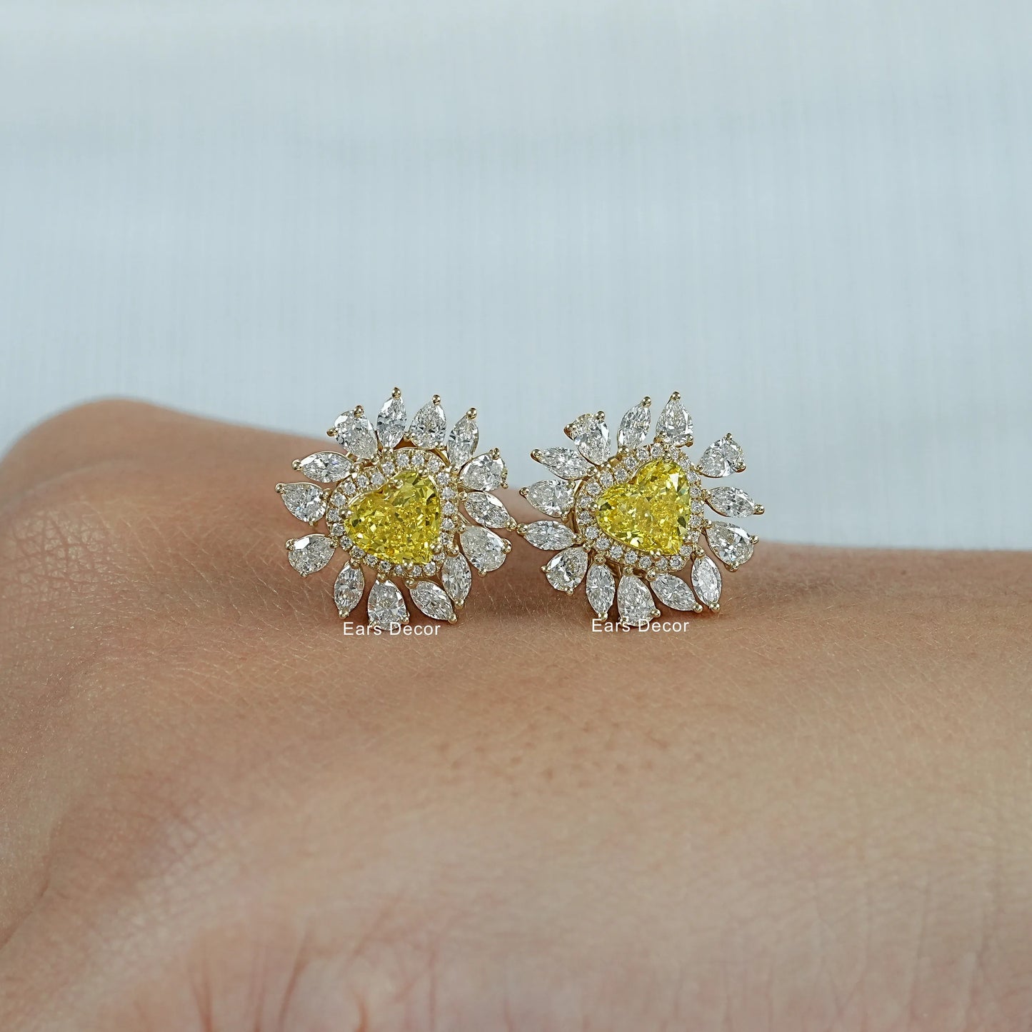 Heart Cut Fancy Vivid Yellow Diamond Stud Earrings